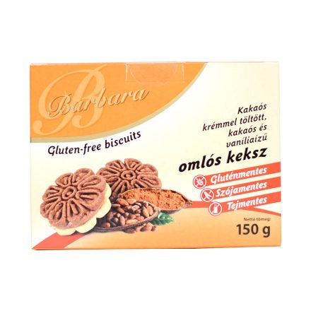 GLUTÉNMENTES BARBARA KAKAÓS KRÉMMEL TÖLTÖTT OMLÓS KEKSZ 150G