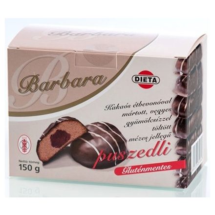 GLUTÉNMENTES BARBARA KAKAÓS ÉTBEVONÓVAL MÁRTOTT VEGYES GYÜMÖLCSÍZZEL TÖLTÖTT MÉZES PUSZEDLI 150G