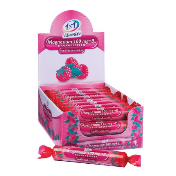 1X1 VITADAY RÁGÓTABLETTA MAGNÉZIUM 100MG + B6 SZŐLŐCUKORRAL MÁLNÁS 17DB