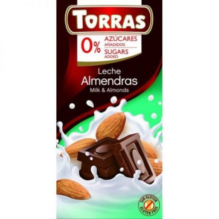 TORRAS HOZZÁADOTT CUKOR NÉLKÜL TEJCSOKOLÁDÉ MANDULÁS 75G