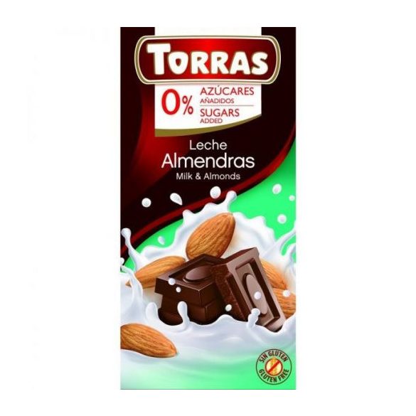 TORRAS HOZZÁADOTT CUKOR NÉLKÜL TEJCSOKOLÁDÉ MANDULÁS 75G