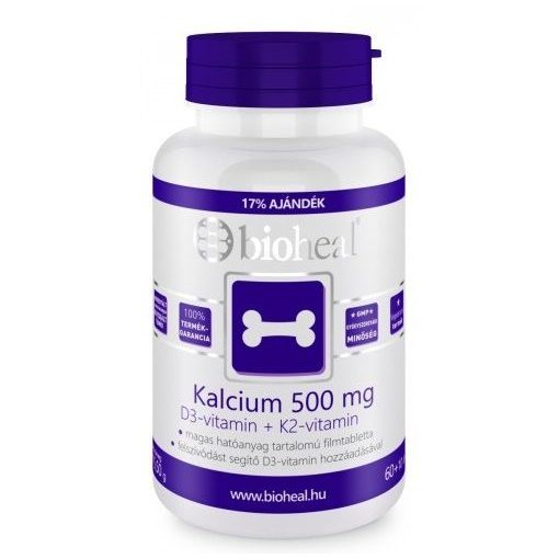 Bioheal kalcium 500 mg + D3-vitamin +K2-vitamin 70db