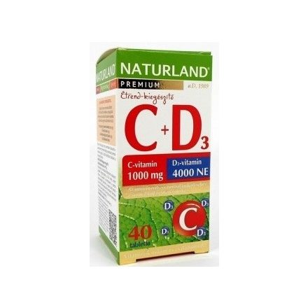 Naturland prémium C 1000mg+D 4000ne vitamin tabletta 40db