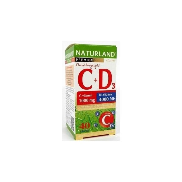 Naturland prémium C 1000mg+D 4000ne vitamin tabletta 40db