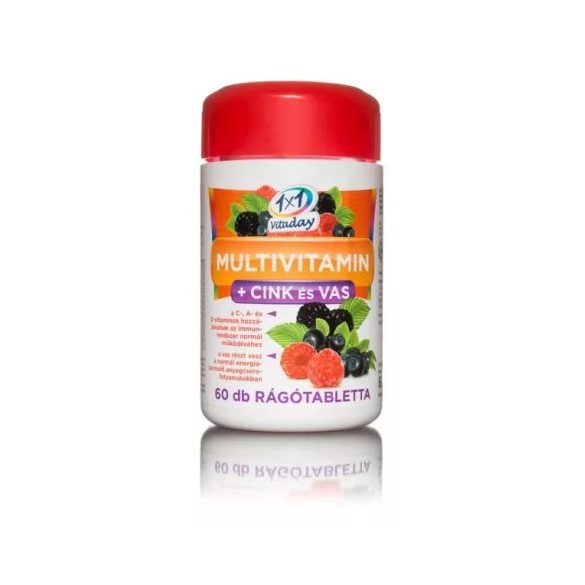 1X1 VITADAY RÁGÓTABLETTA MULTIVITAMIN + CINK + VAS 60DB
