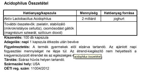 Vitamin Station Acidophilus Tabletta összetétele