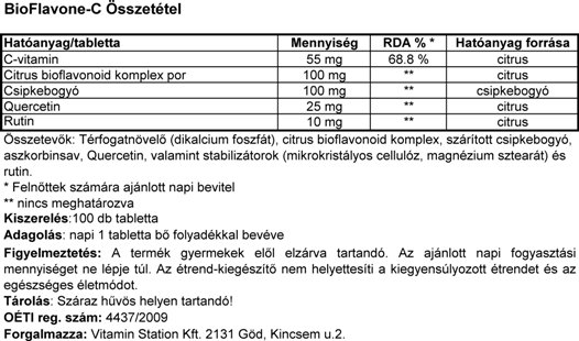 Vitamin Station BioFlavone-C összetevői