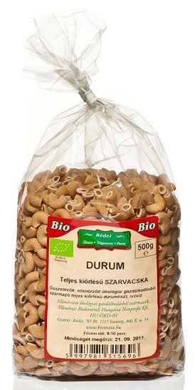 Rédei Bio durum teljes kiőrlésű tészta szarvacska 500g