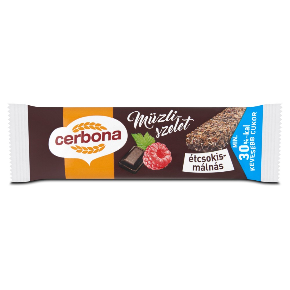 Cerbona Étcsokis Málnás Kevesebb Cukorral Müzliszelet 20 g (30%-kal kevesebb cukor)